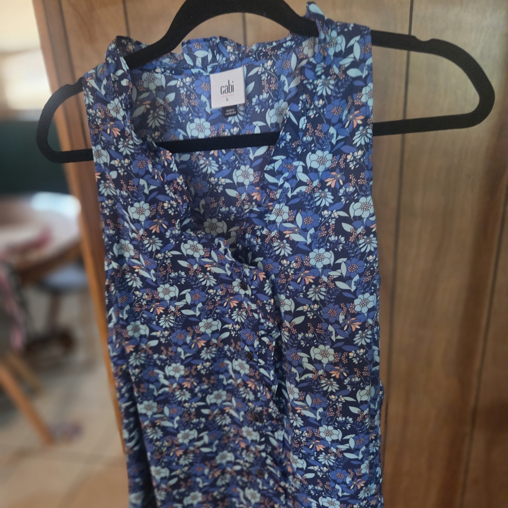CAbi Blue and White Floral Top